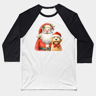 Labradoodle and Santa Funny Christmas Happy Dog Jolly Santa Cartoon artwork Baseball T-Shirt